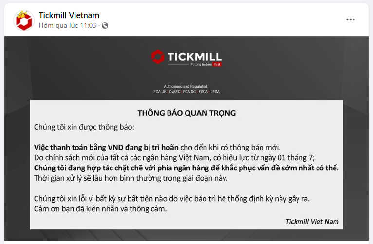 Một sàn Forex lớn tại Việt Nam thông báo trì hoãn nạp rút